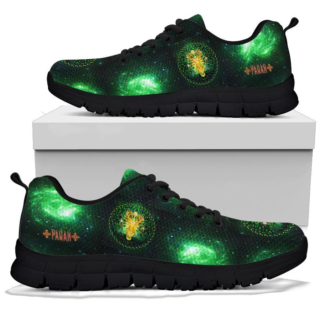 Celtic Pagan Deer Sneakers - Moon Phases Deer with Tree of Life - Vibe Hoodie Shop