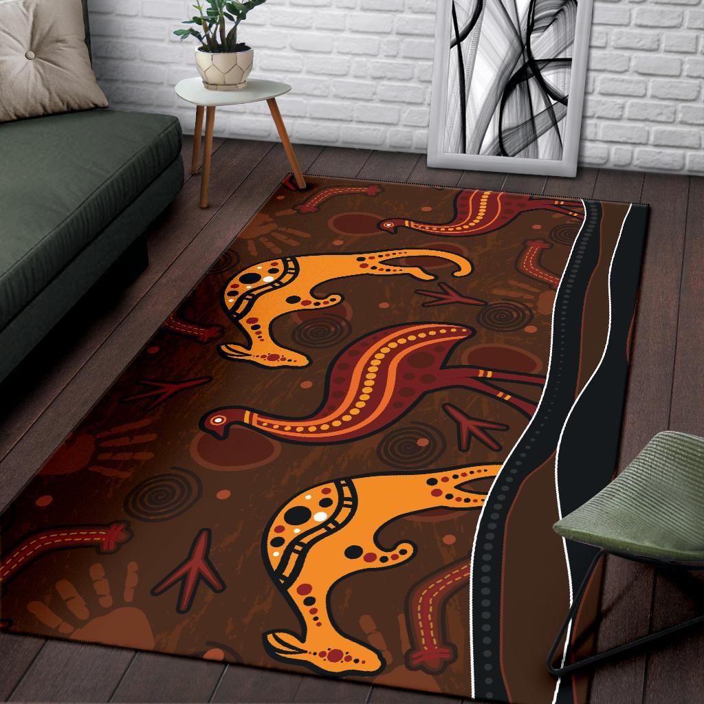 Aboriginal Area Rug - Indigenous Kangaroo and Emu Brown Color - Vibe Hoodie Shop