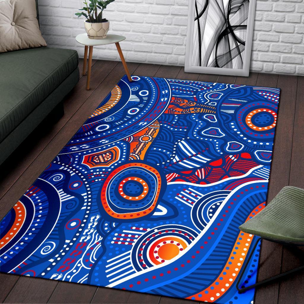 Aboriginal Area Rug - Indigenous Footprint Patterns Blue Color - Vibe Hoodie Shop