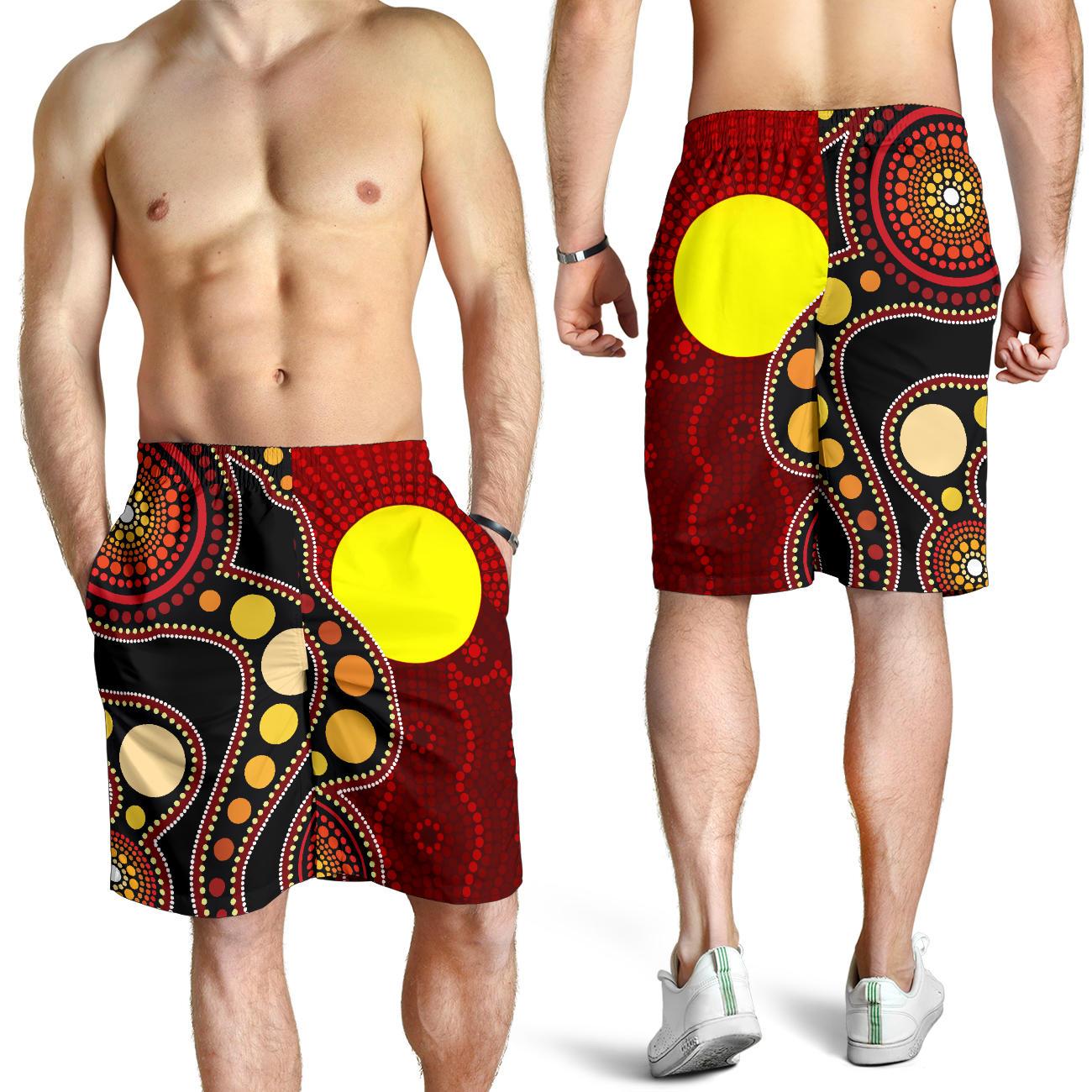 Aboriginal Men's Shorts, Australia Aboriginal Lives Matter Flag Circle Dot Painting Art Shorts - Vibe Hoodie Shop