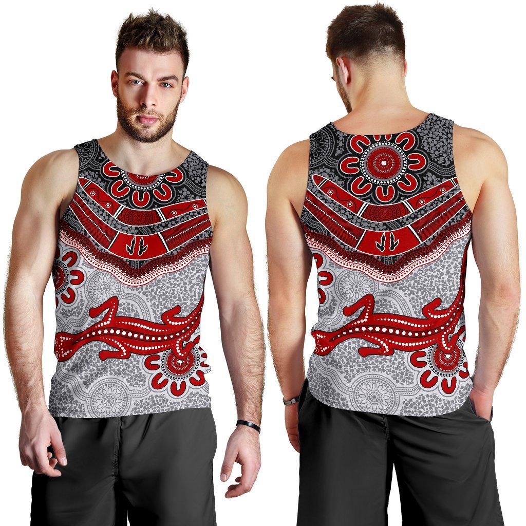 Aboriginal Men's Tank Top - Indigenous Boomerang and Lizard Art - Vibe Hoodie Shop