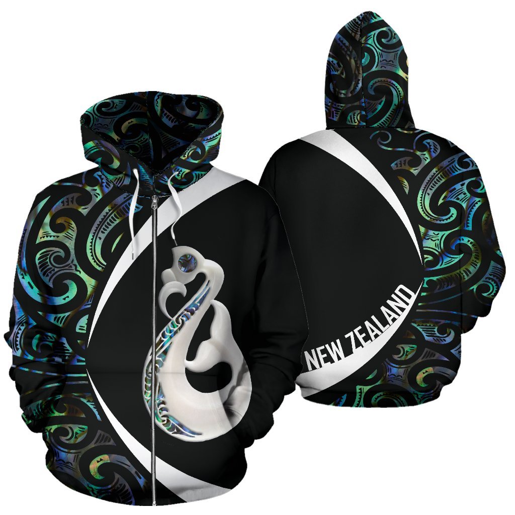 New Zealand Maori Manaia Paua Shell Zip Hoodie - Circle Style J95 Merchize - Vibe Hoodie Shop