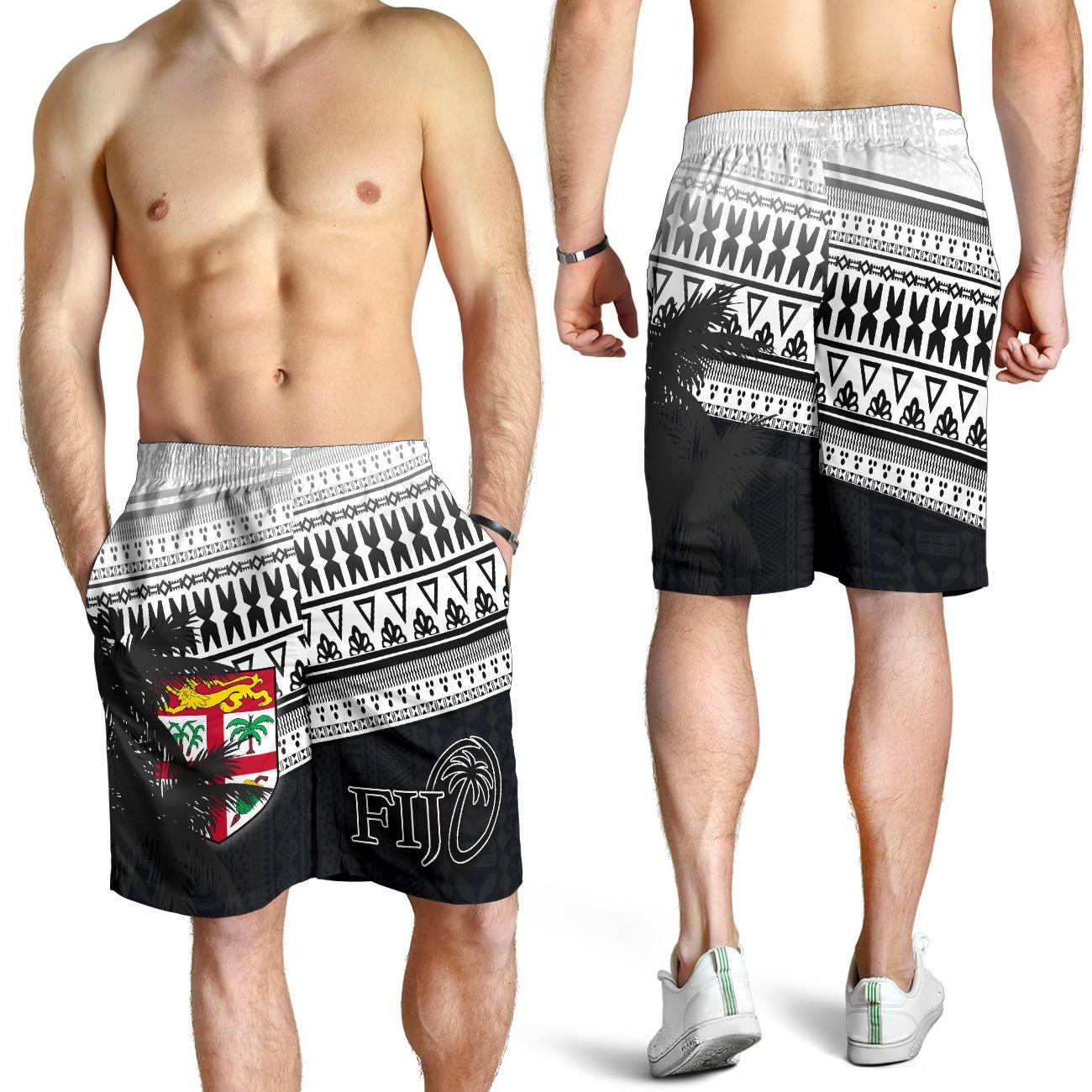 Fiji Rugby Makare And Tapa Patterns All Over Print Men's Shorts White - Vibe Hoodie Shop