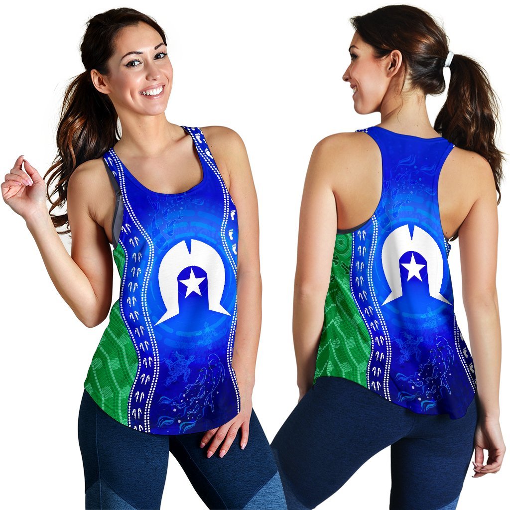 Torres Strait Islanders Women's Racerback Tank - Torres Symbol With Aboriginal Patterns - Vibe Hoodie Shop