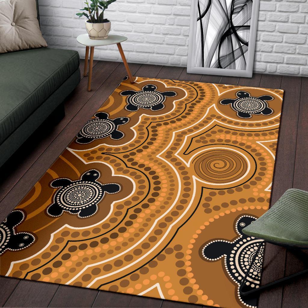 Aboriginal Area Rug - Indigenous Turtle Gold Version - Vibe Hoodie Shop