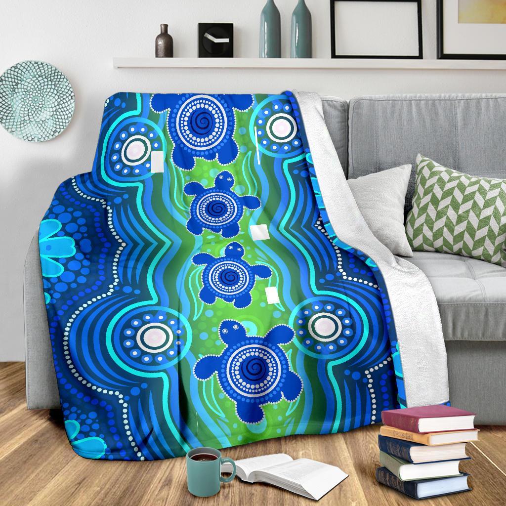 Aboriginal Premium Blanket - Aboriginal Turtle Family - Vibe Hoodie Shop