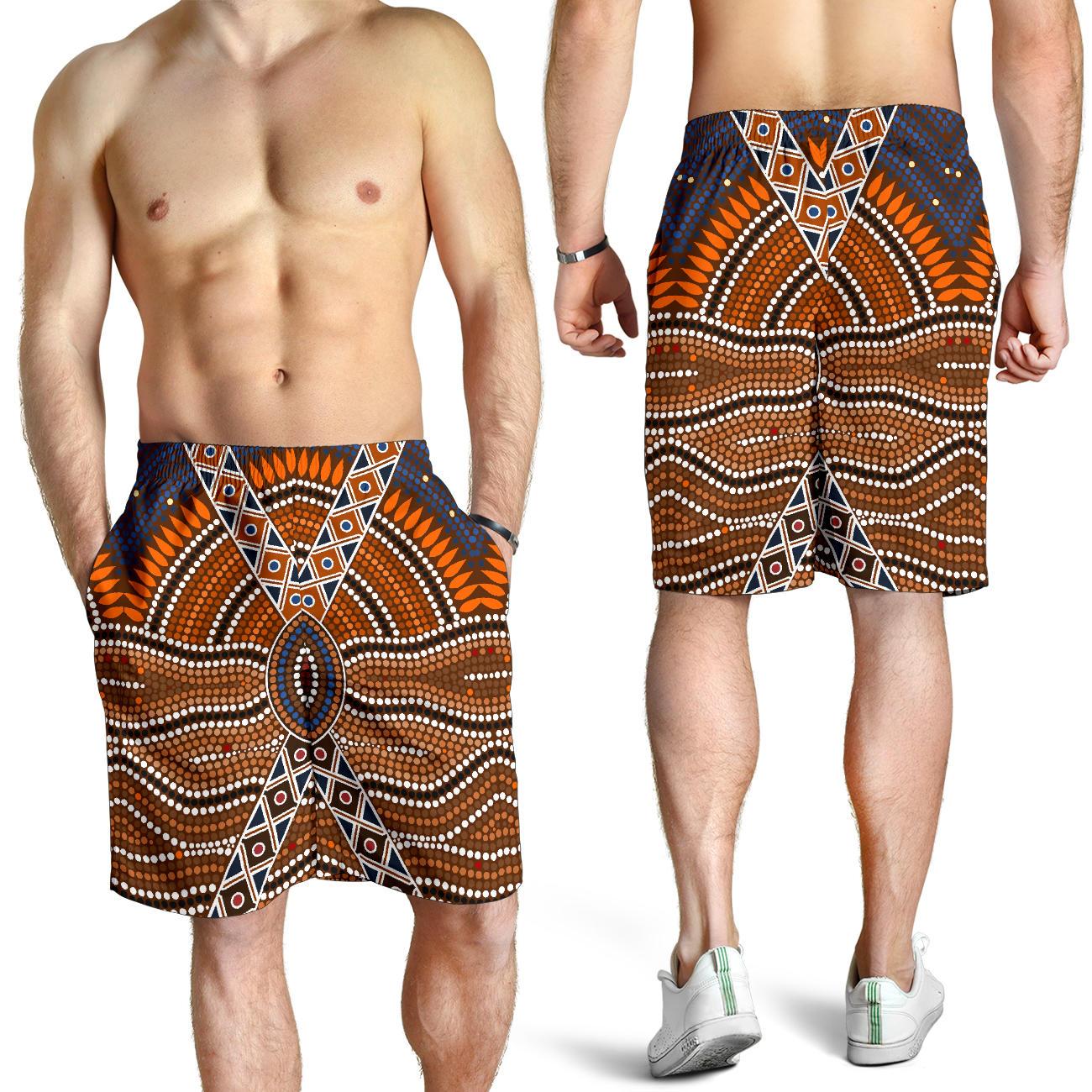 Aboriginal Shorts, Indigenous Dot Painting Men - Vibe Hoodie Shop