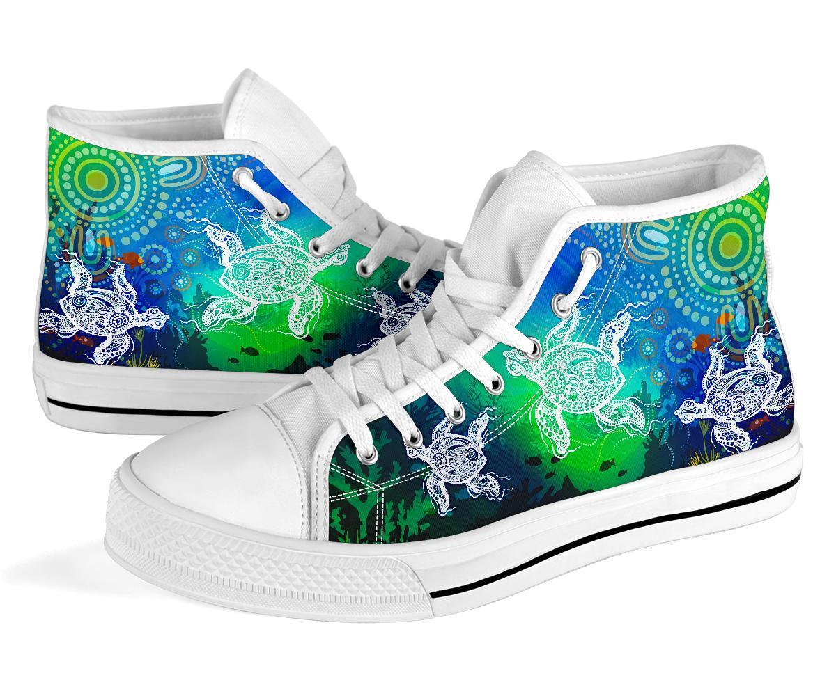 aboriginal-high-top-shoe-indigenous-turtle-ocean-dot-painting-art