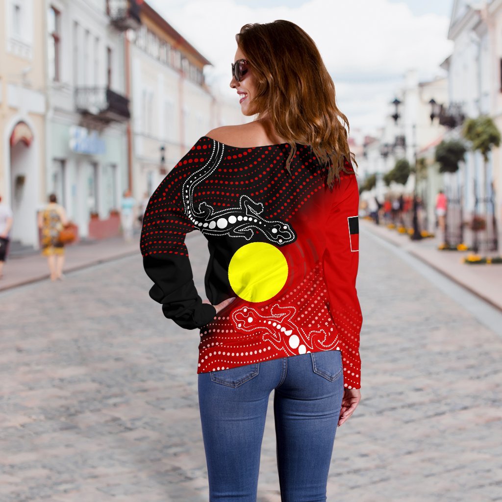 Custom Aboriginal Women's Off Shoulder Sweater - Two Indigenous Lizard - Vibe Hoodie Shop