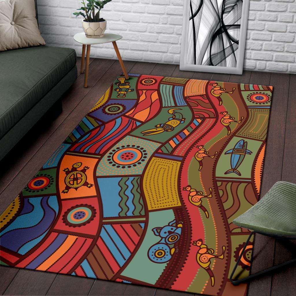 Area Rug - Aboriginal Art With Animals - Vibe Hoodie Shop