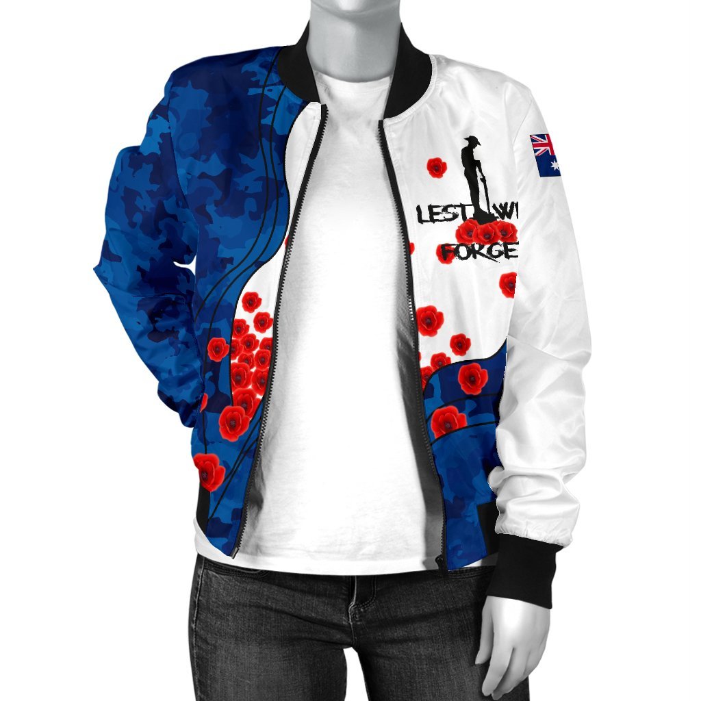 ANZAC Lest We Forget Women's Bomber Jacket - Australian Flag Blue - - Vibe Hoodie Shop