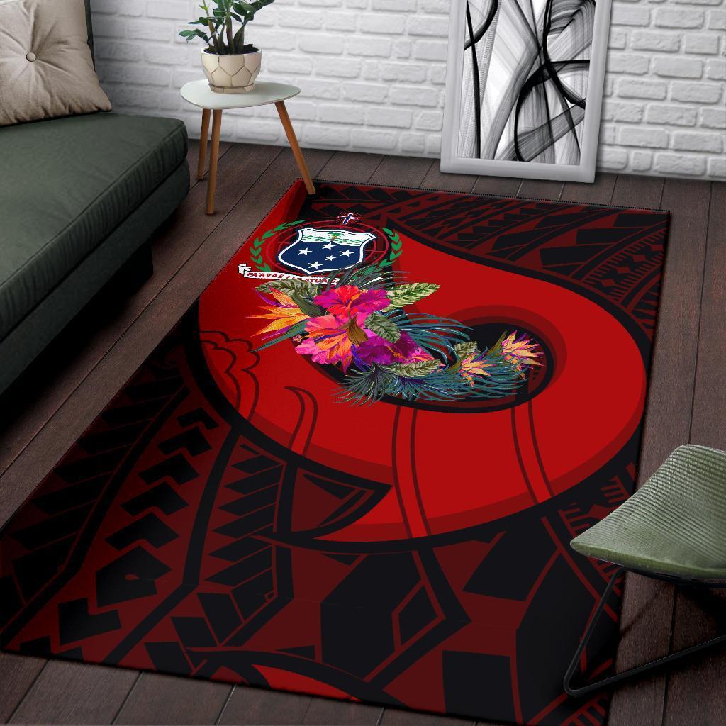 Samoa Area Rug - Polynesian Hook And Hibiscus (Red) - Vibe Hoodie Shop