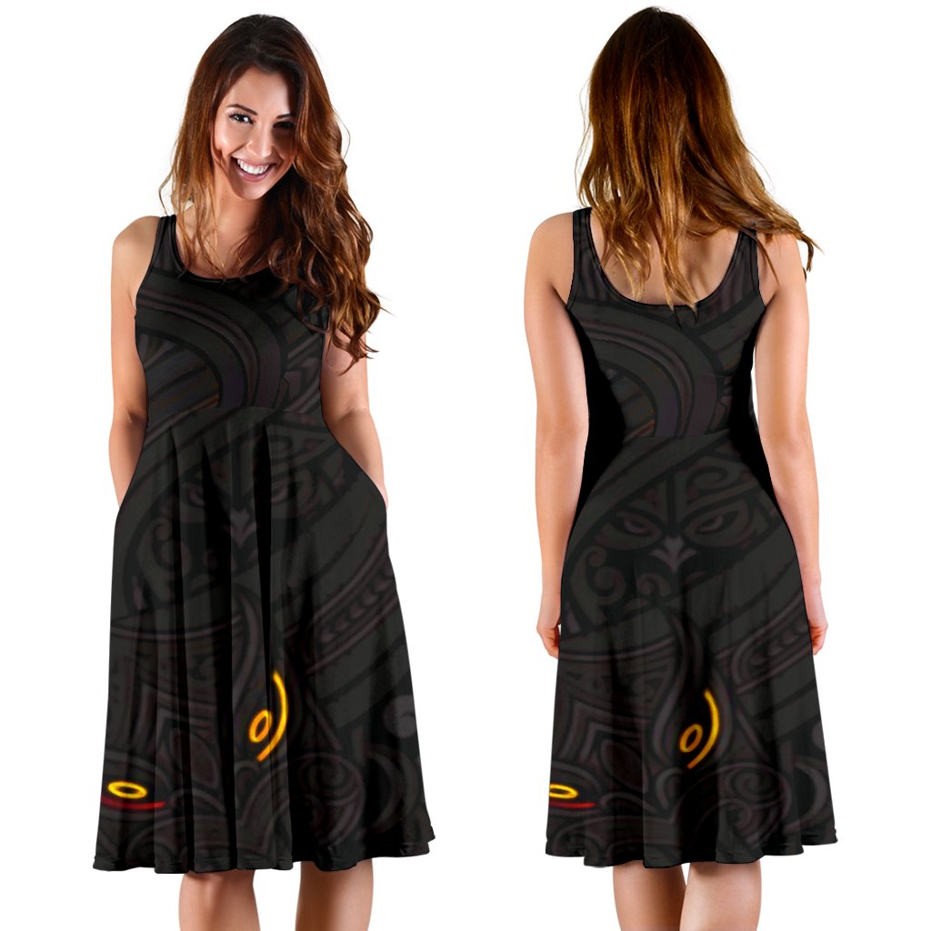 new-zealand-maori-gods-women-midi-dress-tumatauenga-god-of-war-black