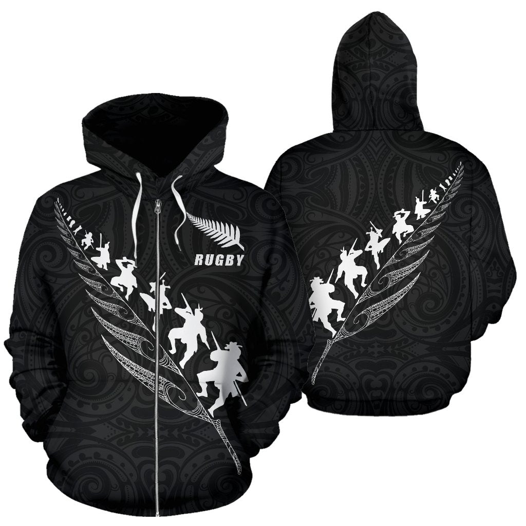 New Zealand Rugby Zip Up Hoodie, Maori Haka Fern Zipper Hoodie - Vibe Hoodie Shop