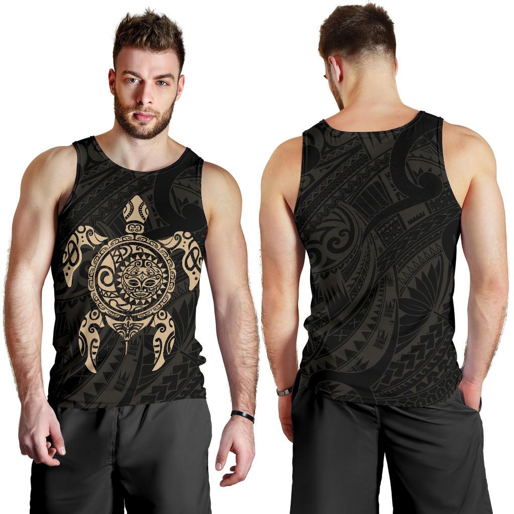 New Zealand Men Tank Top, Maori Turtle Tattoo - Gold - Vibe Hoodie Shop