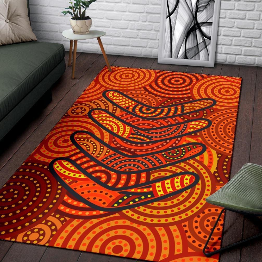 Aboriginal Area Rug - Aboriginal Boomerangs And Dot Circle - Vibe Hoodie Shop