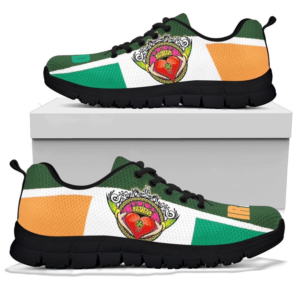 Celtic Ireland Sneakers - Ireland Flag With Claddagh Ring - Vibe Hoodie Shop