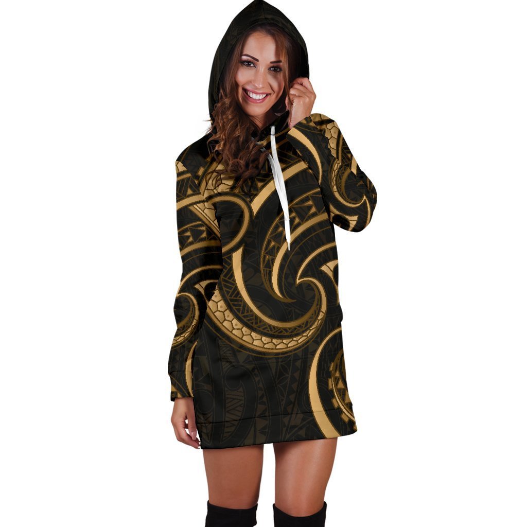 New Zealand Maori Mangopare Women Hoodie Dress Polynesian - Gold - Vibe Hoodie Shop