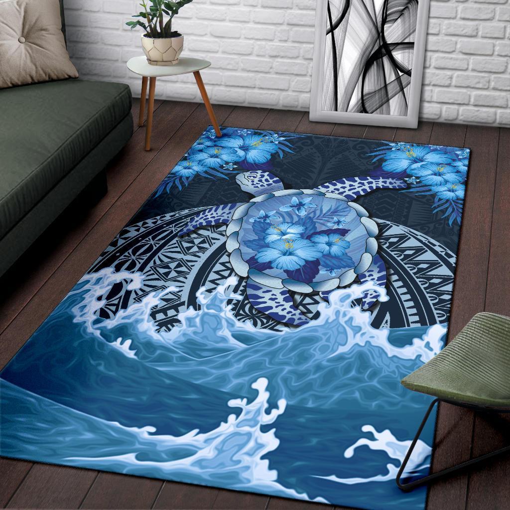 Polynesian Turtle Hibiscus The Blue Sea Area Rug - Vibe Hoodie Shop