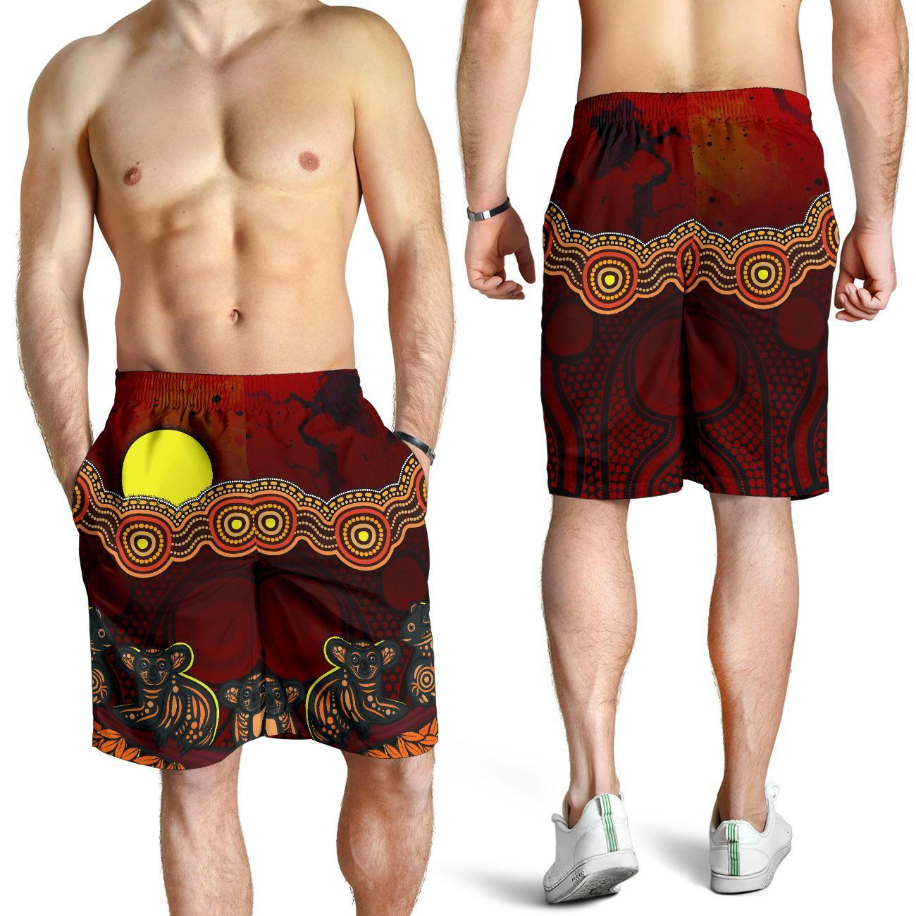 Aboriginal Men's Shorts - Australian Indigenous Koala - Vibe Hoodie Shop