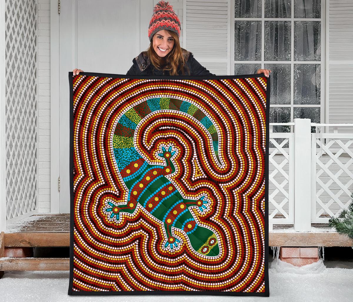 Premium Quilts - Lizard Coverlets Aboriginal Dot Painting - Vibe Hoodie Shop