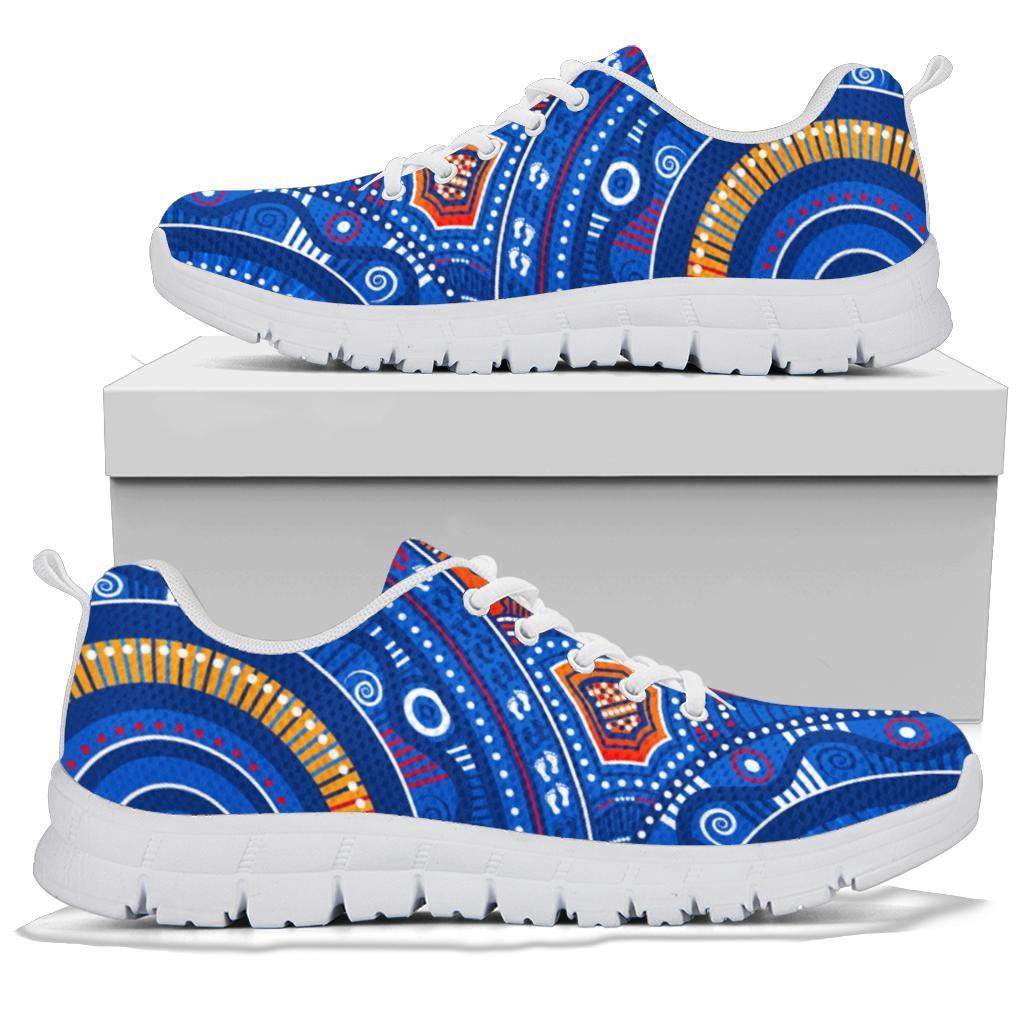 Aboriginal Sneakers - Indigenous Footprint Patterns Blue Color - Vibe Hoodie Shop