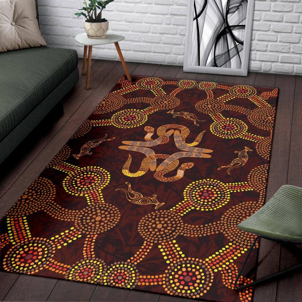 Aboriginal Area Rug - Snakes, Boomerang And Kangaroo - Vibe Hoodie Shop