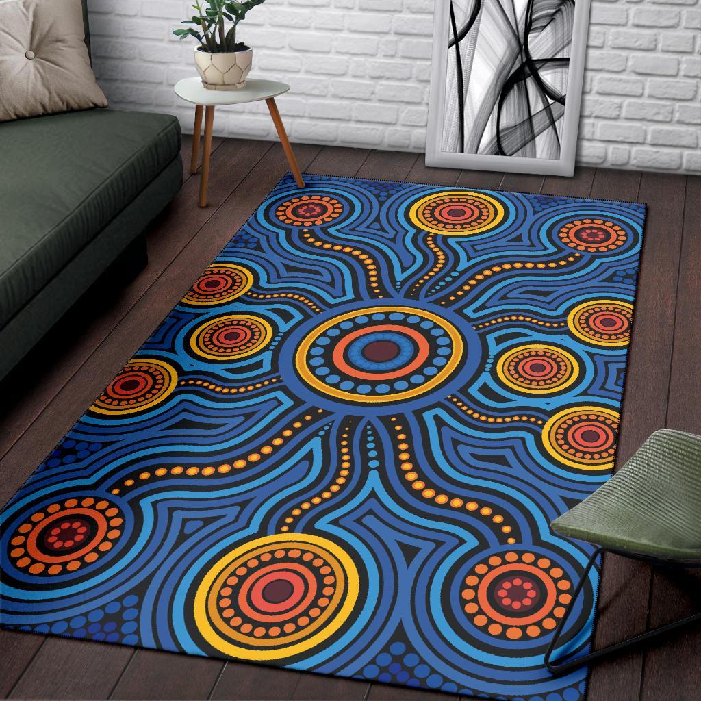 Aboriginal Area Rug - Aboriginal Flower Blue Dot Painting Art - Vibe Hoodie Shop