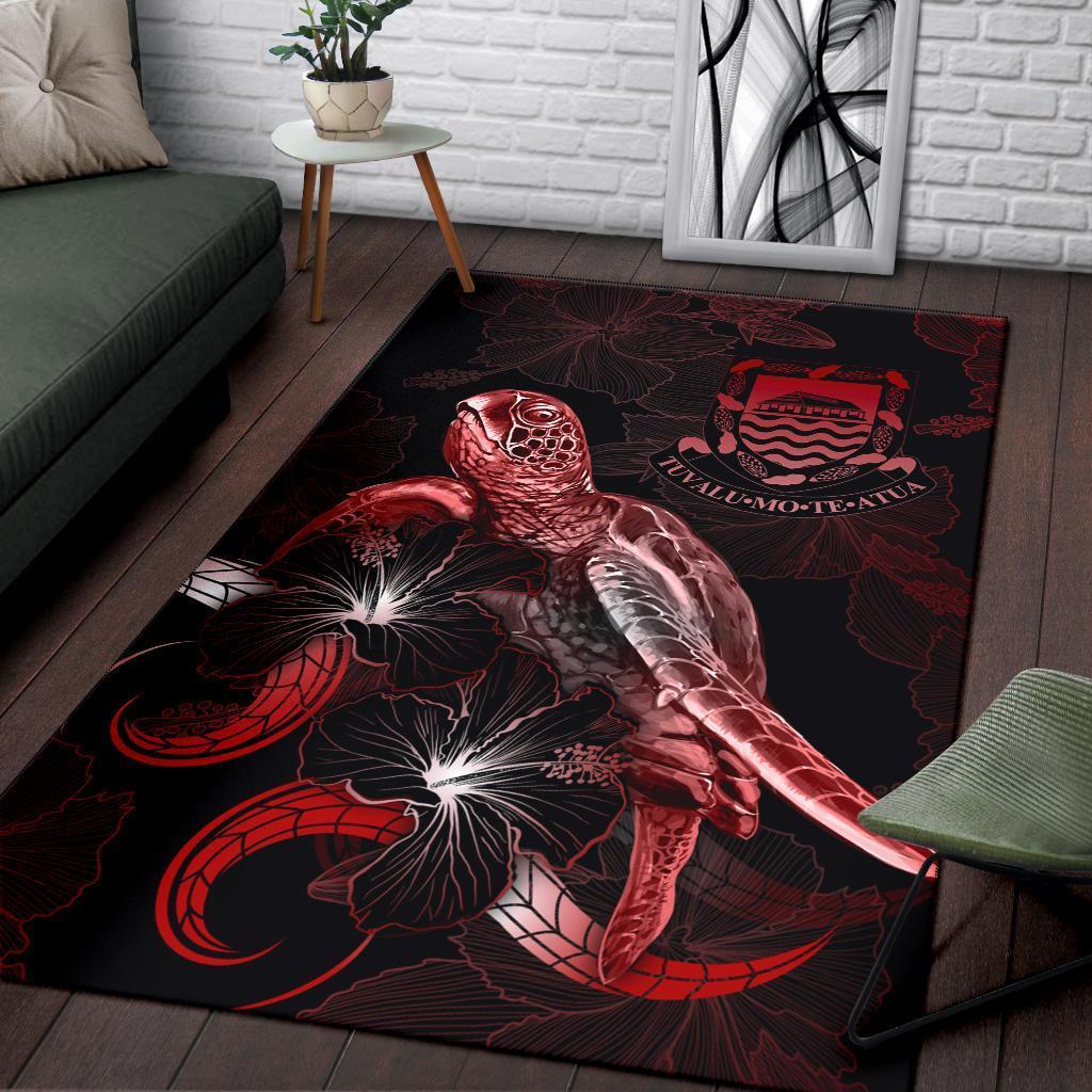 Tuvalu Polynesian Area Rugs - Turtle With Blooming Hibiscus Red - Vibe Hoodie Shop