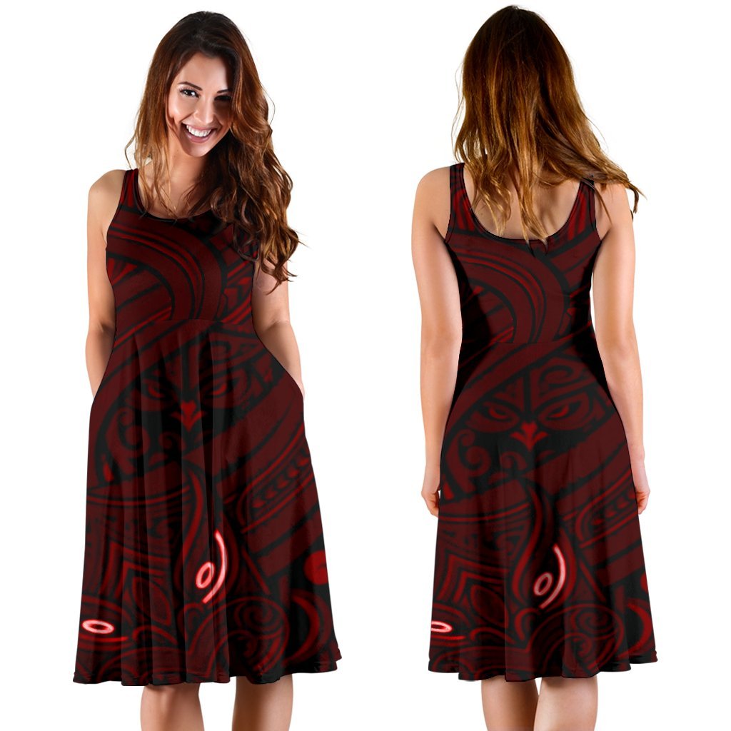 new-zealand-maori-gods-women-midi-dress-tumatauenga-god-of-war-red