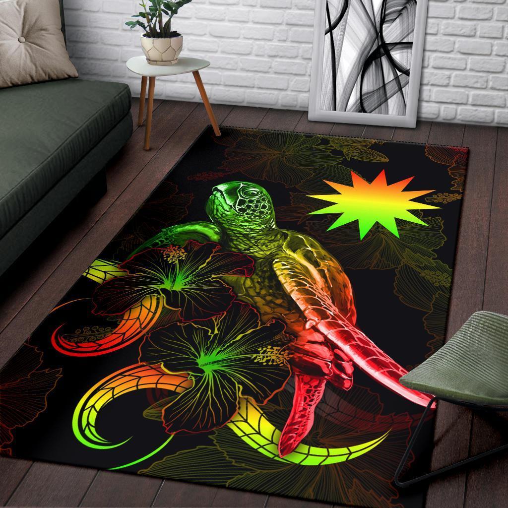 Nauru Polynesian Area Rugs - Turtle With Blooming Hibiscus Reggae - Vibe Hoodie Shop