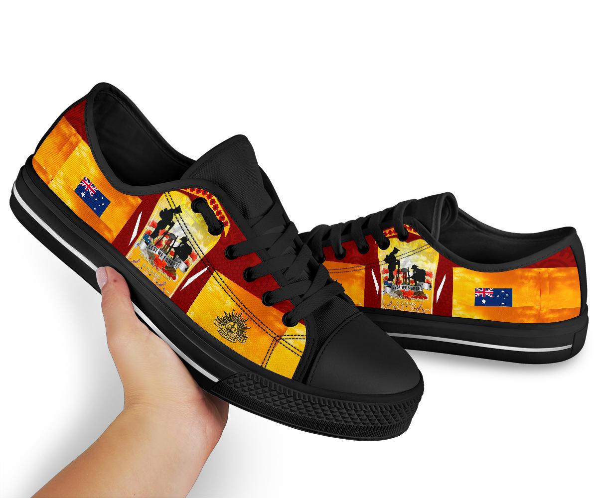 ANZAC No - Box Economy Low Tops - Lest We Forget Aboriginal Version - Vibe Hoodie Shop