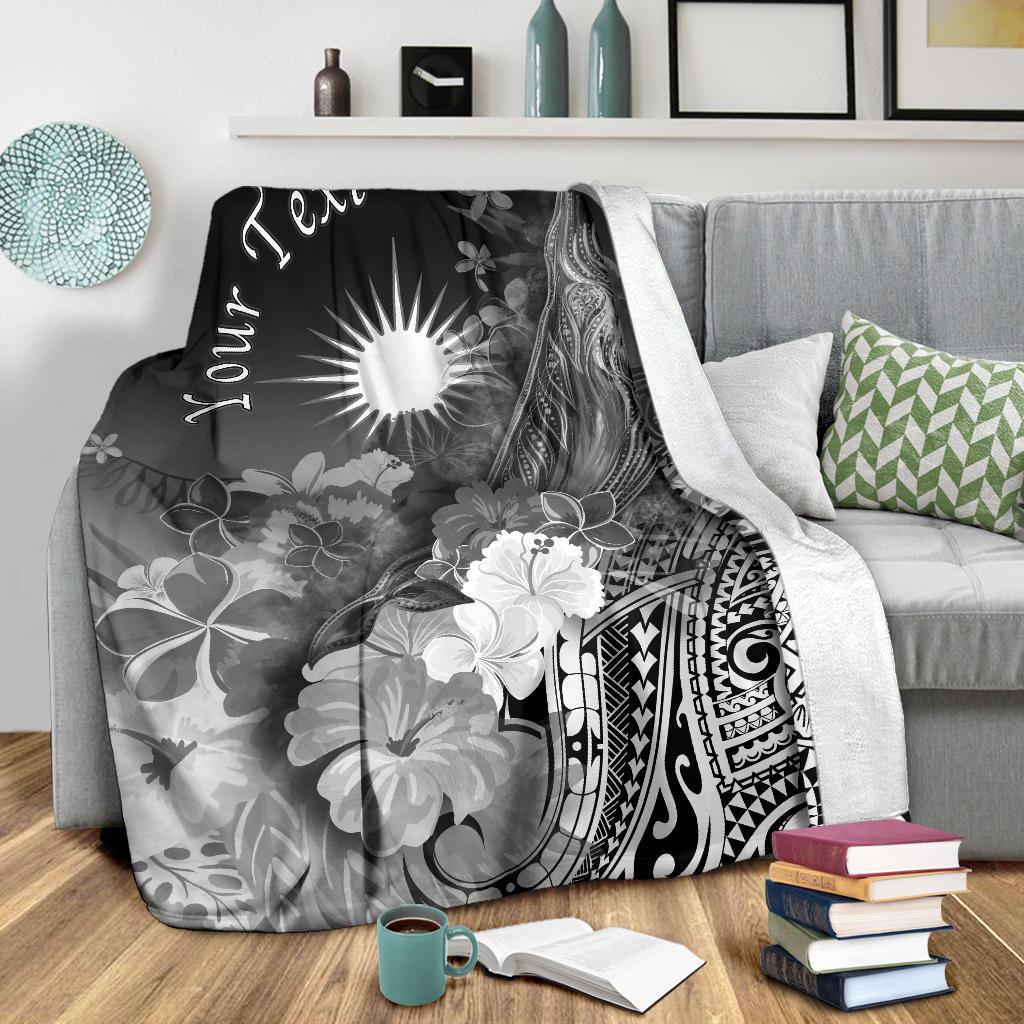 Marshall Islands Custom Personalised Premium Blanket - Humpback Whale with Tropical Flowers (White) - Vibe Hoodie Shop