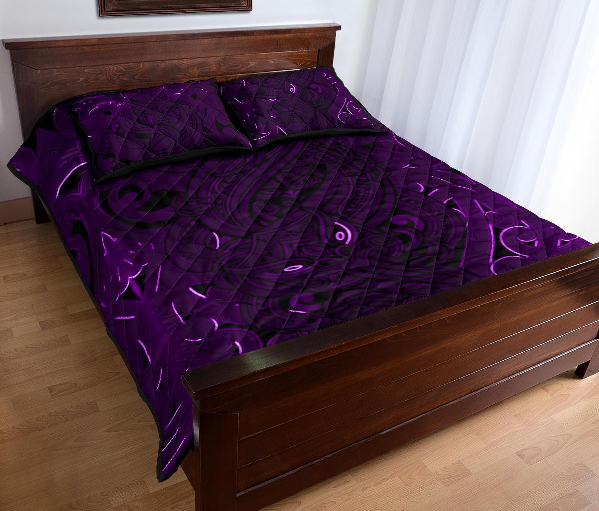 New Zealand Quilt Bed Set, Maori Gods Quilt And Pillow Cover Tumatauenga (God Of War) - Purple - Vibe Hoodie Shop