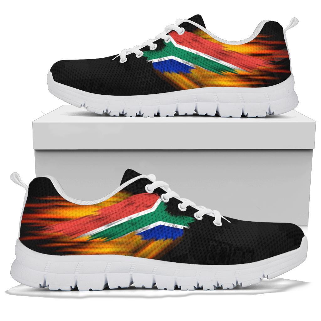 South Africa Sneakers - Ankara Pattern - Fire Wings and Flag - Vibe Hoodie Shop