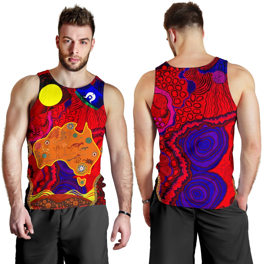 Aboriginal Men's Tank Top - Australia NAIDOC Week Map Pattern - Vibe Hoodie Shop