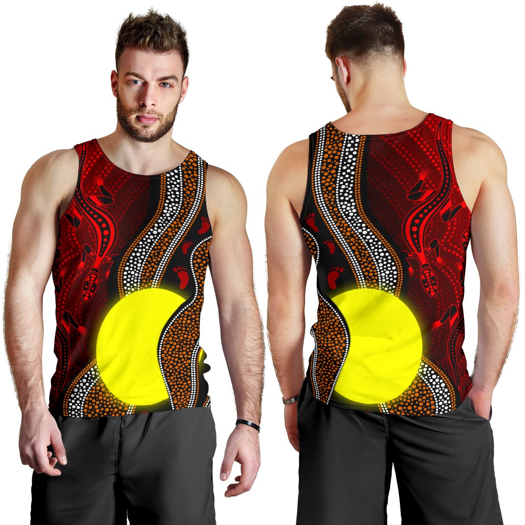 Aboriginal Men Tank Top - Aboriginal Flag Lizard Dot Painting Style - Vibe Hoodie Shop