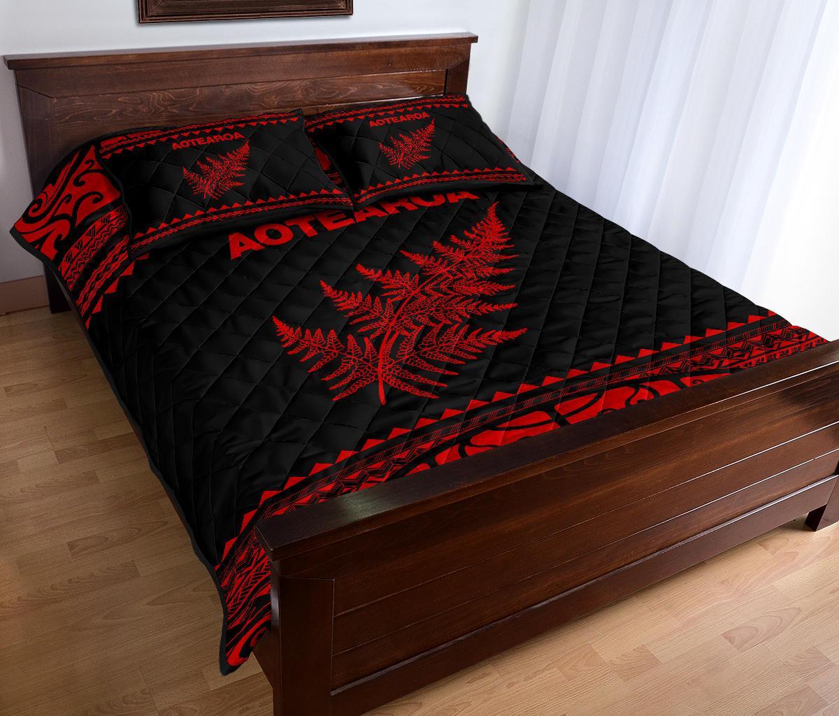 Aotearoa New Zealand Maori Quilt Bed Set Silver Fern Red - Vibe Hoodie Shop