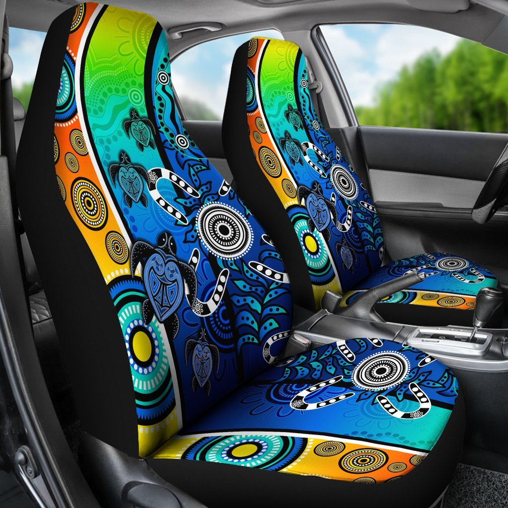 Aboriginal Car Seat Covers - Indigenous Turtle Dot Painting Art - Vibe Hoodie Shop