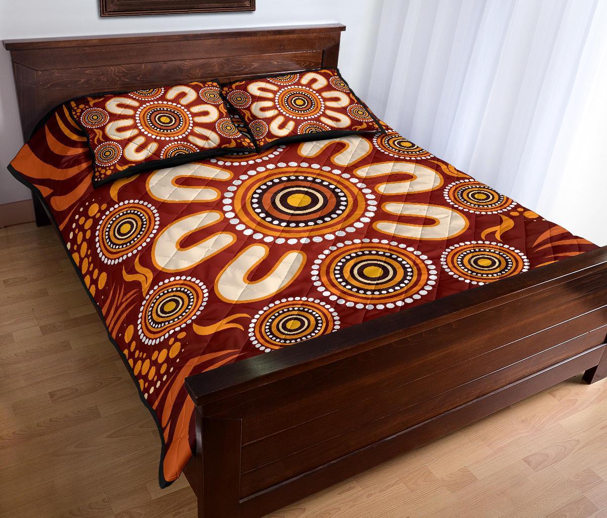 Aboriginal Quilt Bed Set - Circle Flowers Patterns Ver02 - Vibe Hoodie Shop
