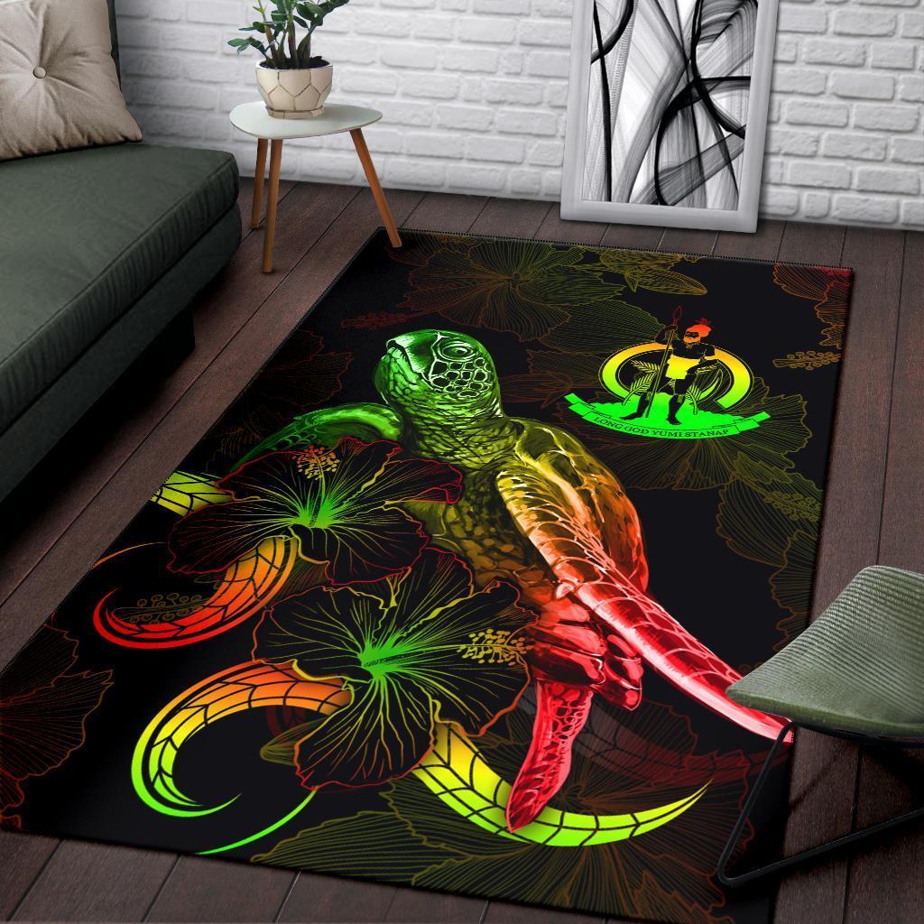 Vanuatu Polynesian Area Rugs - Turtle With Blooming Hibiscus Reggae - Vibe Hoodie Shop