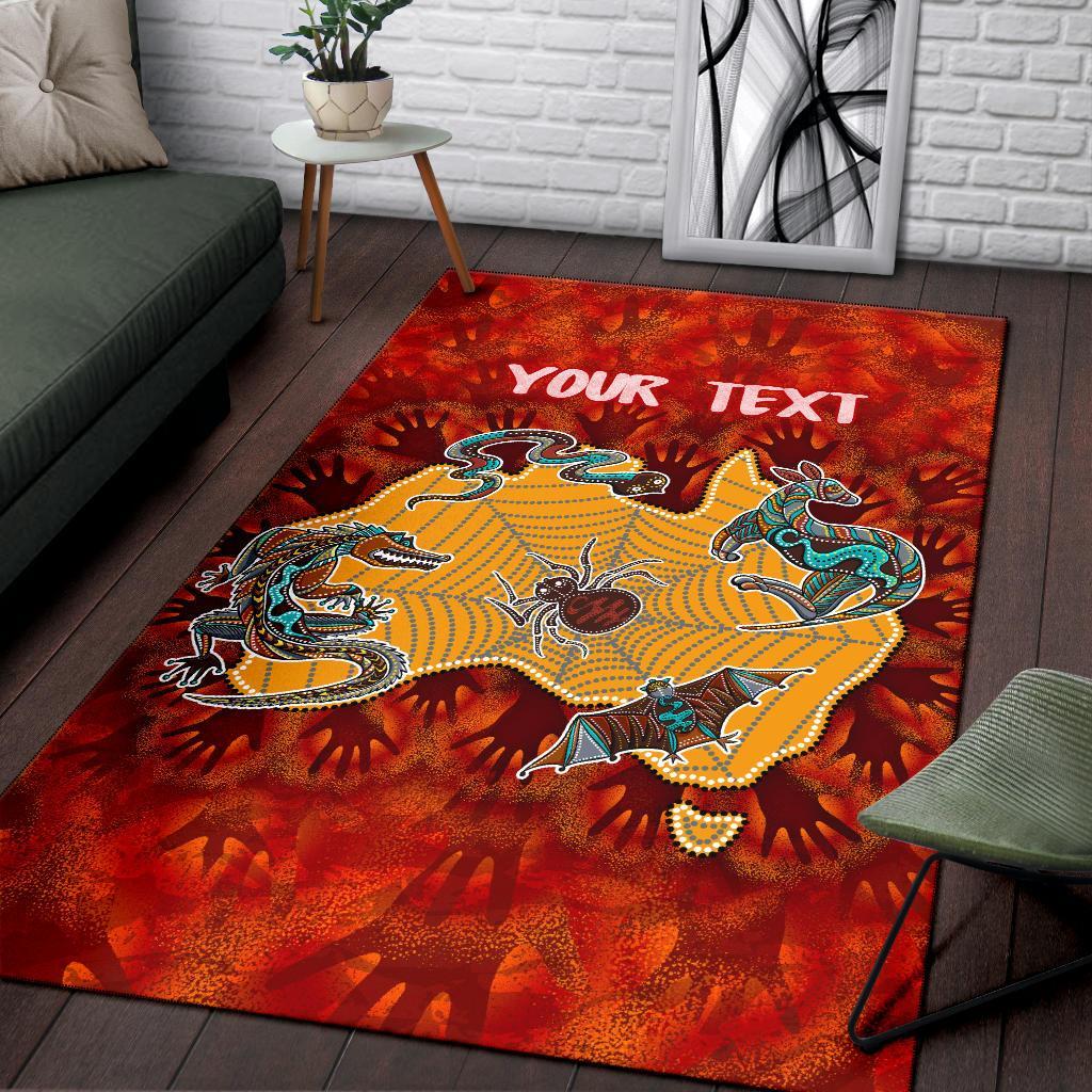 Custom Aboriginal Area Rug - Australia Map Hand Patterns Spider Web - Vibe Hoodie Shop