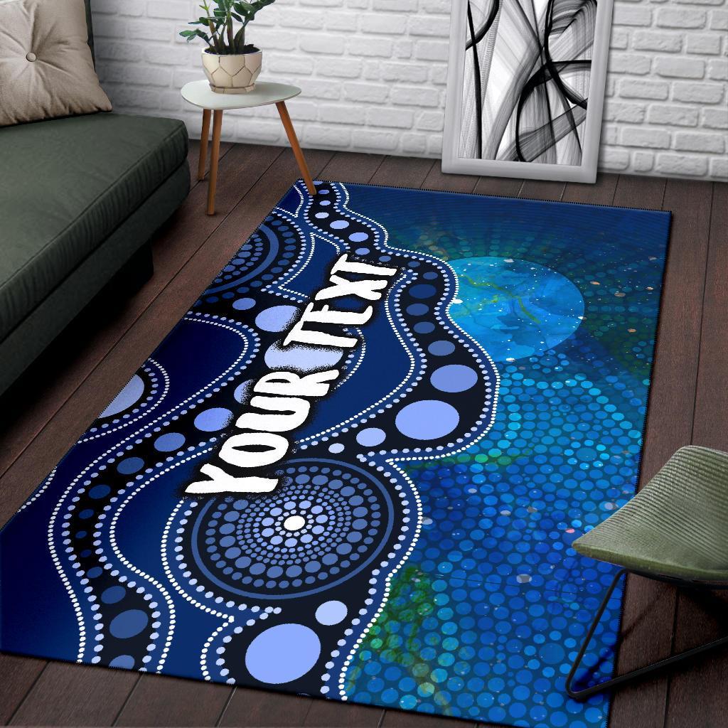 Custom Text Aboriginal Area Rug - Australia Indigenous Flag Circle Dot Painting Art (Blue) - Vibe Hoodie Shop