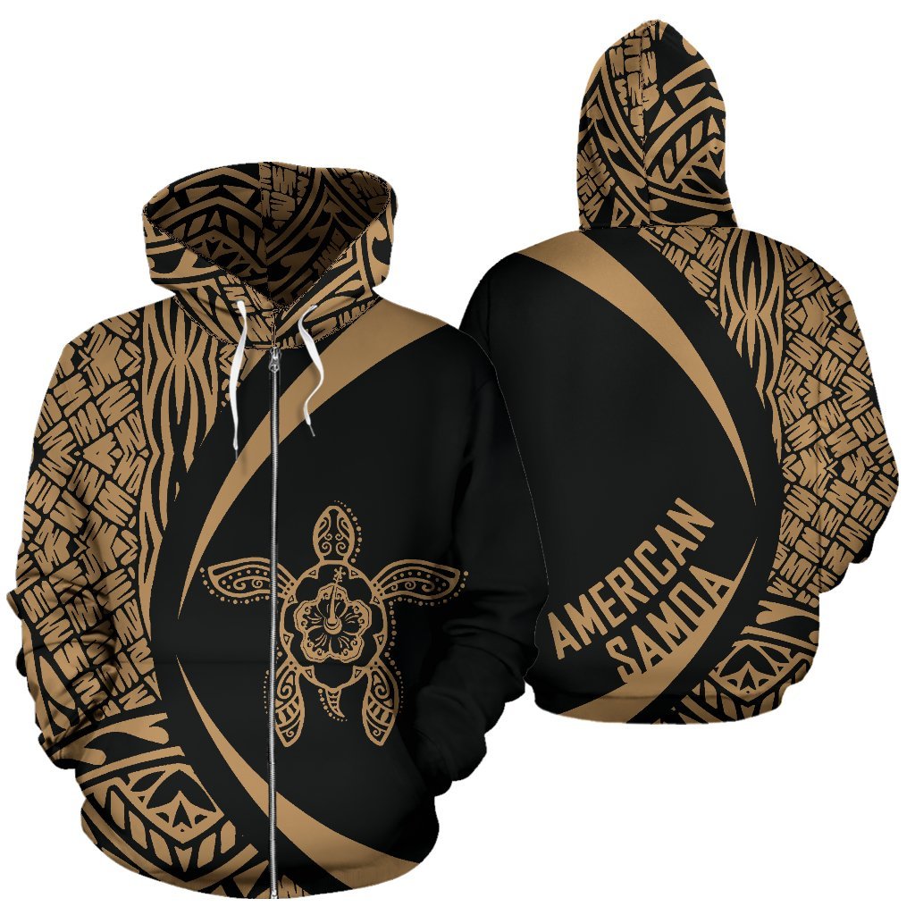 American Samoa Turtle Polynesian Zip Up Hoodie - Circle Style 03 - Vibe Hoodie Shop