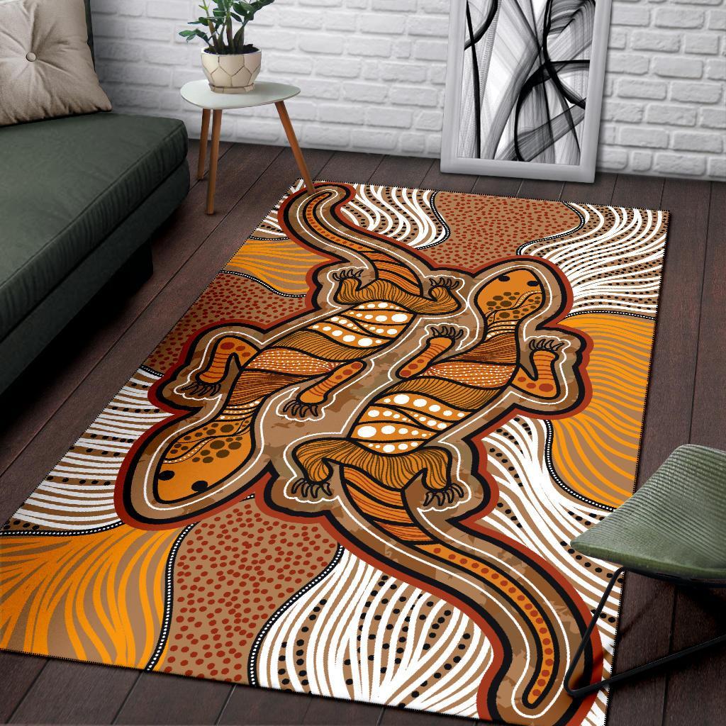 Aboriginal Area Rug - Indigenous Two Lizard Vintage Stye - Vibe Hoodie Shop