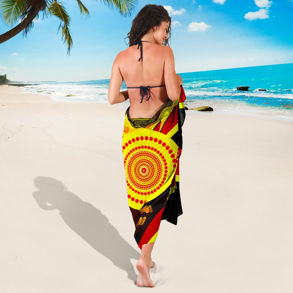 Aboriginal Sarong - Indigenous Flag With Footprint Hand Art - Vibe Hoodie Shop