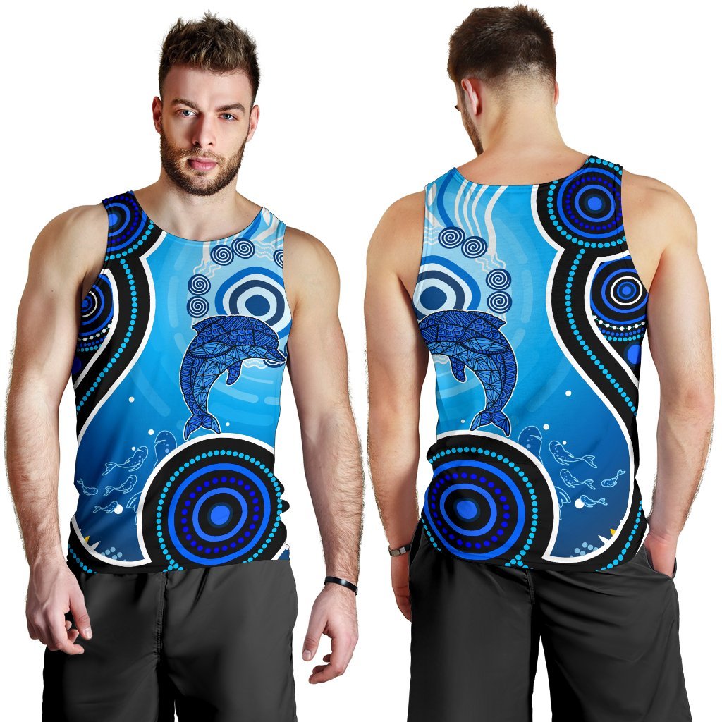 Aboriginal Men's Tank Top - Dolphin And Aboriginal Dot Patterns - Vibe Hoodie Shop