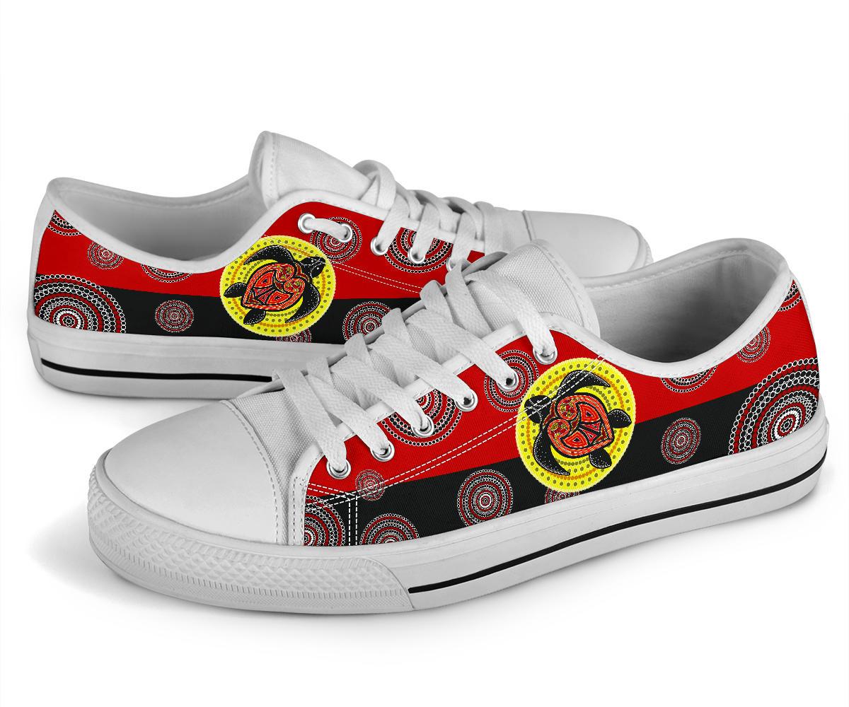 Canvas Shoes - Aboriginal Dot Painting Shoes Turtle - Low Top - Vibe Hoodie Shop