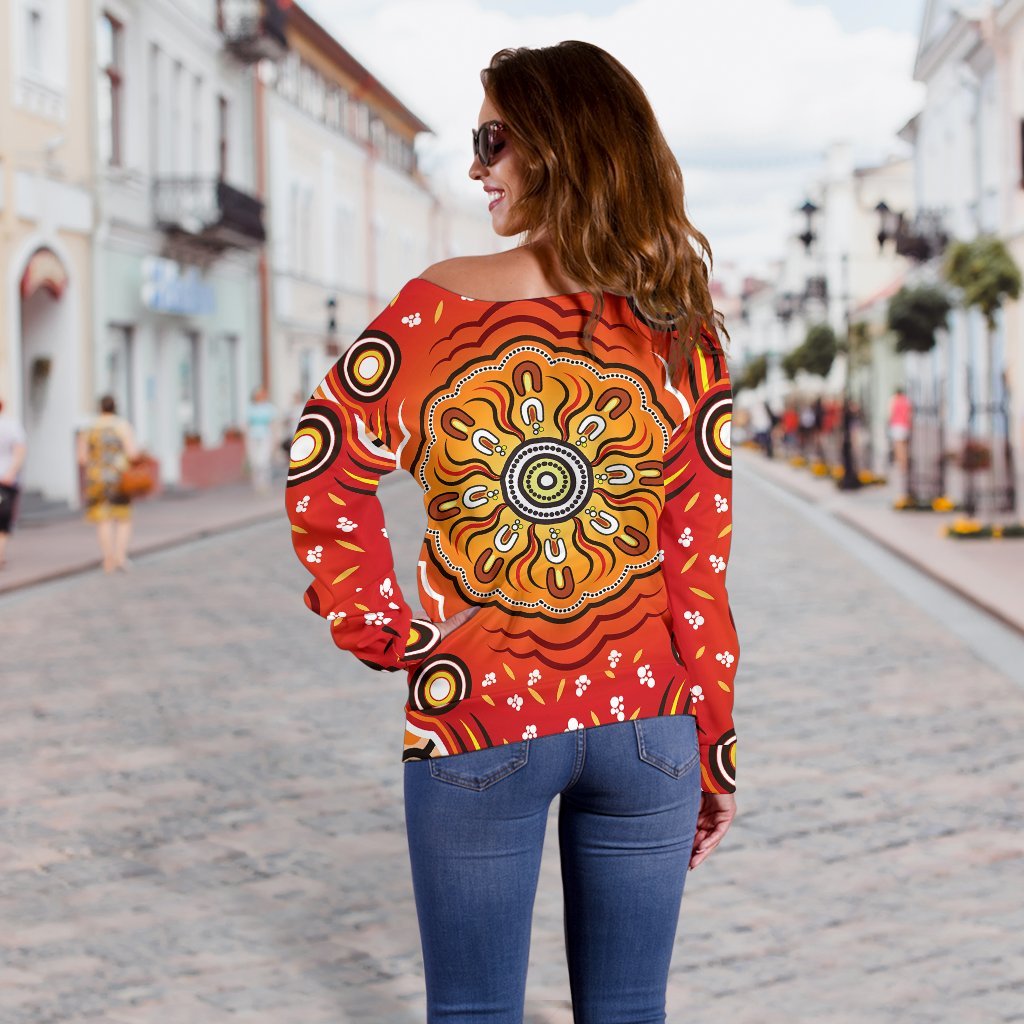 Aboriginal Women's Off Shoulder Sweater - Indigenous Art Patterns Ver01 - Vibe Hoodie Shop