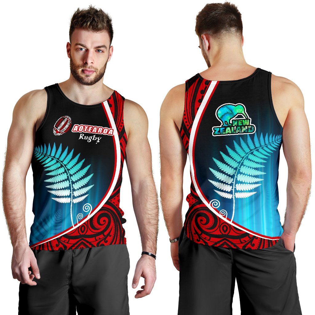 Aotearoa Rugby Black Maori Men Tank Top Kiwi and Silver Fern New Zealand - Vibe Hoodie Shop